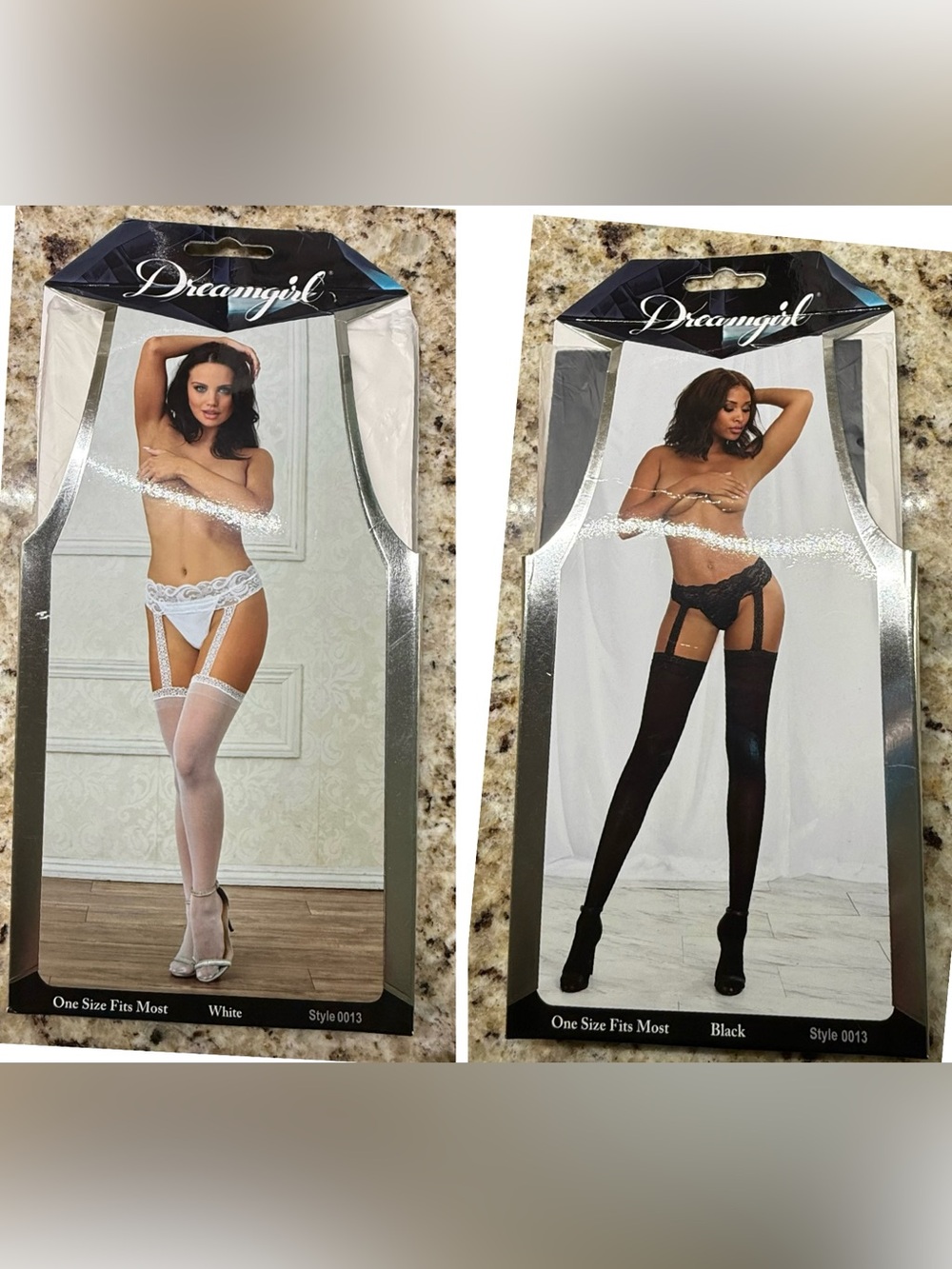 NWT Dreamgirl Sheer Garter Belt Pantyhose 2-Pack Black & White OS